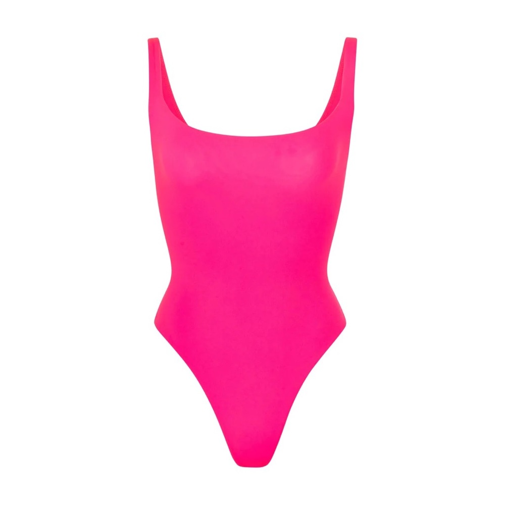 Skims Fits Everybody Square Neck Bodysuit Neon Pink